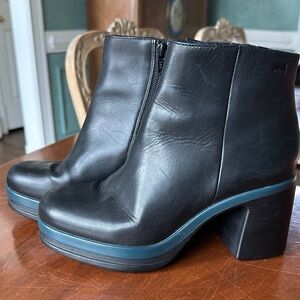 Camper Black Leather Ankle Boots